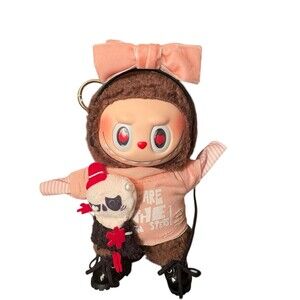 Labubu 6-7” Bag Charm Plush Figure Valentine Pink Bow Skull Doll Cute Rare
